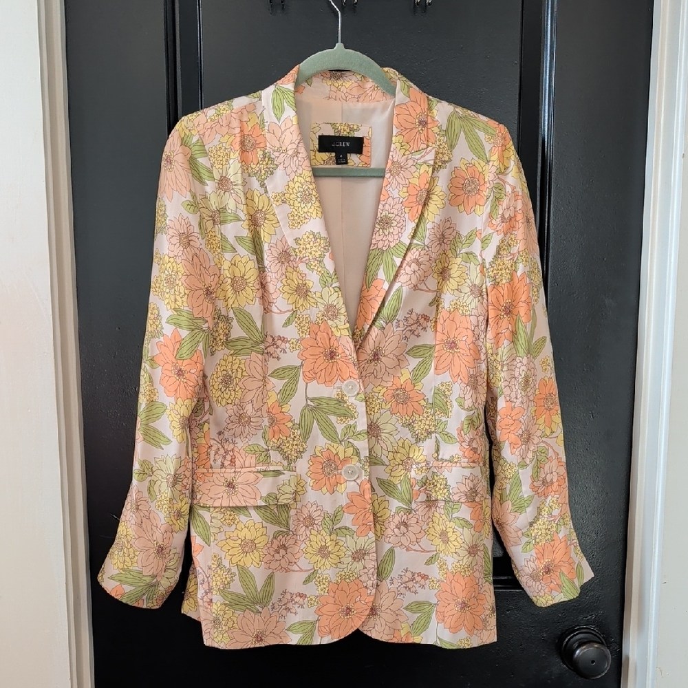 J. Crew Retro Zinnia Print Floral Blazer Size 4